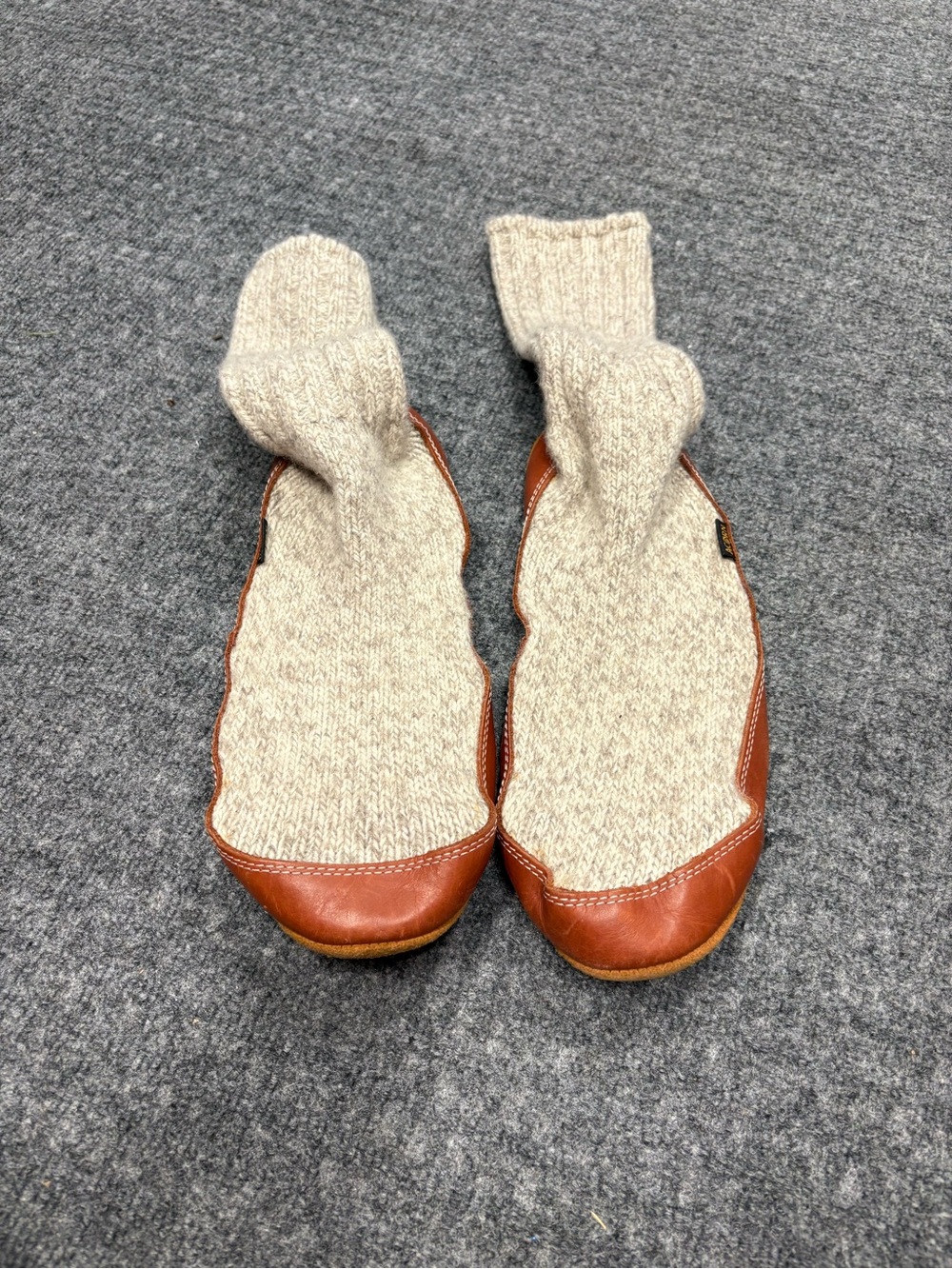 Acorn Tan Knit Slip-On Slippers with Brown Leather Sole